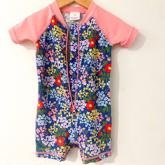 Baby Girl Floral One-Piece Rash Guard Swimsuit - Picture 3 of 5